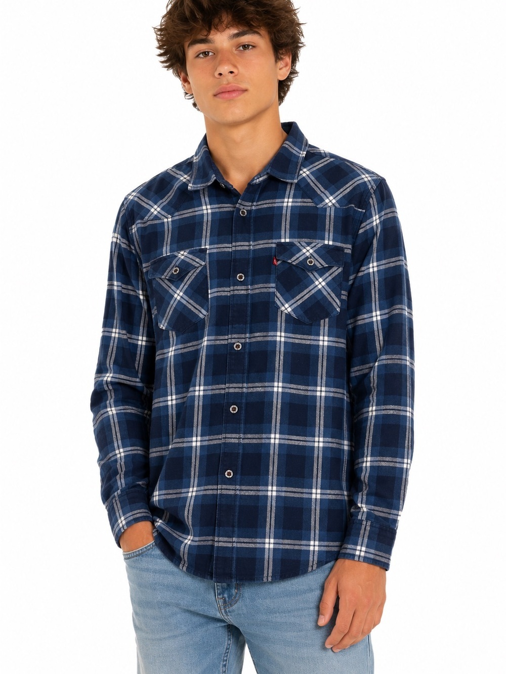 Levi's Boy’s Navy & White Plaid Button-Down Shirt XL 13-15